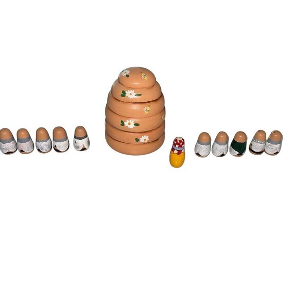 Honey Jar Beehive Nesting Doll with 10 Little Bees Ceramic Handmade - Picture 7 of 10